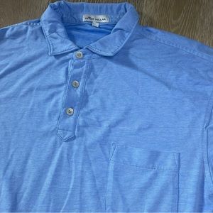 Peter Millar Men’s Large Blue Solid Cotton Short Sleeve Golf Polo Shirt